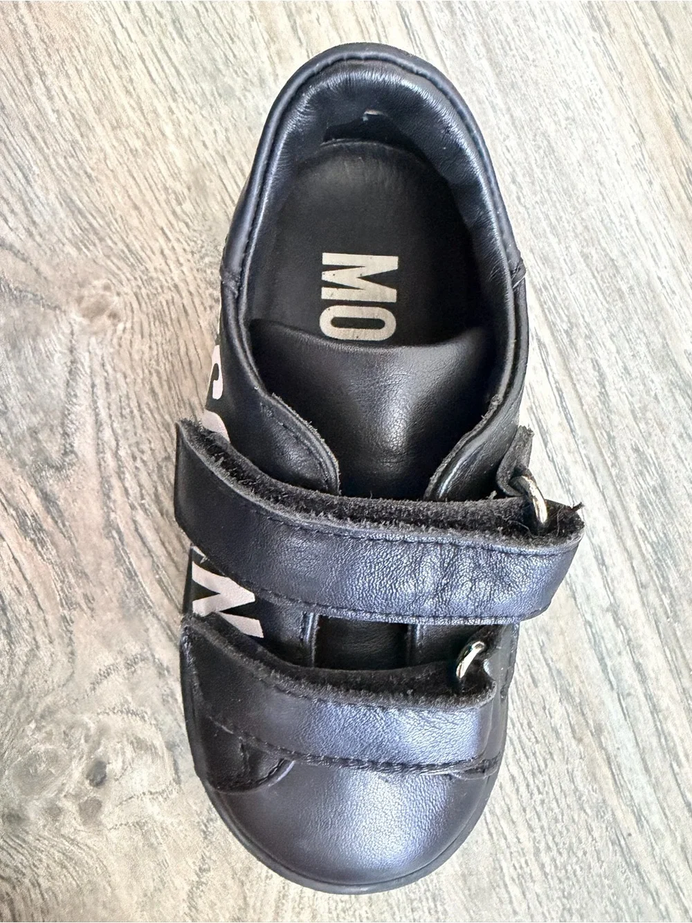 Moschino Baby Toddler Boy Girl Black Sneakers Size 23/7 made in Italy 18-24 mont